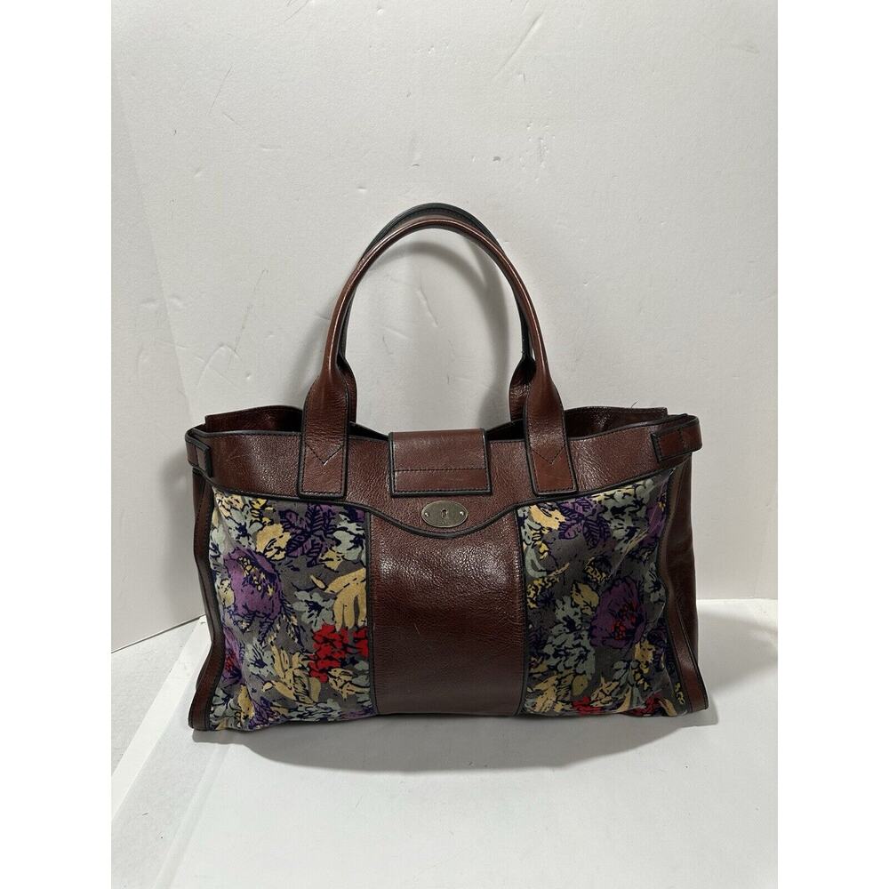 FOSSIL Vintage Reissue Weekender Tapestry Print Brown‎ Leather Shoulder Handbag